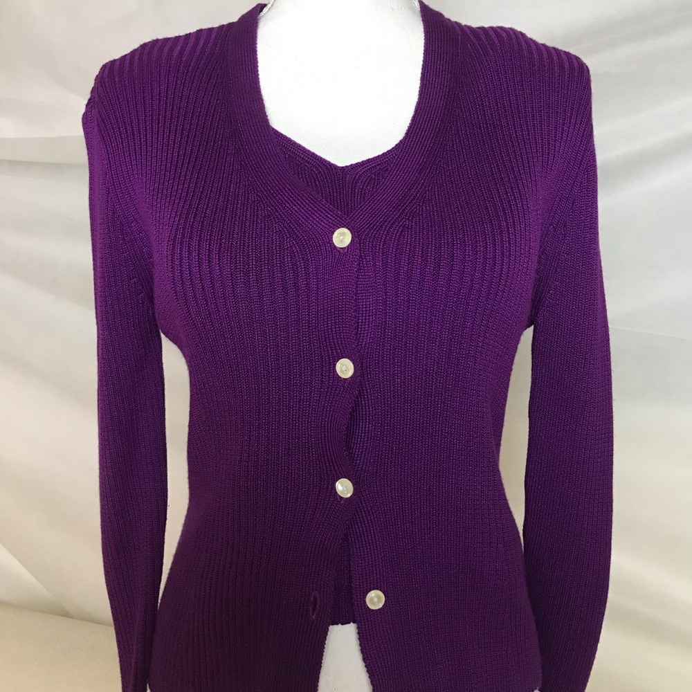2-Piece Ribbed Sweater Set - Size M - Purple Rayon